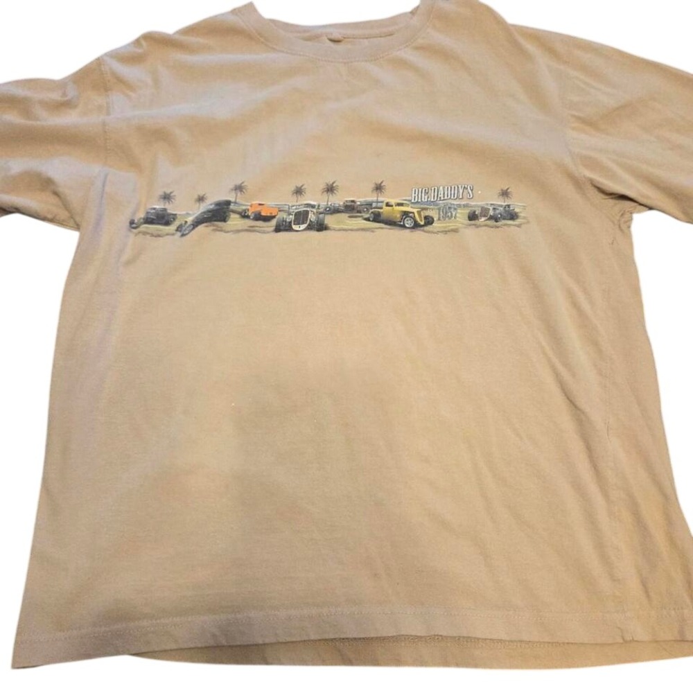 Newport Blue Graphic Tee Mens XL Tan Big Daddys Rod Shop Hot Rod Vintage Style - Picture 2 of 3